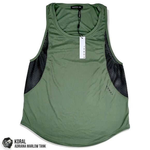 KORAL ACTIVEWEAR ADRIANA MARLOW MESH PANEL TANK IN JUNIPER & BLACK WOMEN SMALL - Picture 5 of 14